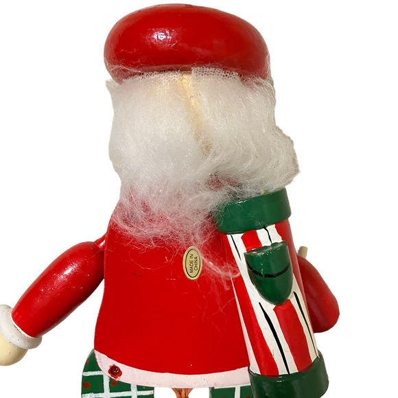 Vintage Wooden Pull String Golfer Santa Kitschy Large Christmas Ornament - Picture 8 of 11